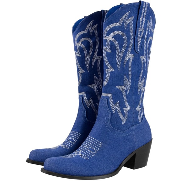 Women's👩🏻Western Cowboy🤠Block Heel Embroidered🪡Pull On Boots👢Sz 8 - Picture 2 of 7